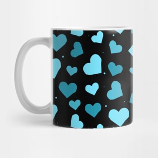 Blue Tones Hearts on Black Background Seamless Pattern Mug